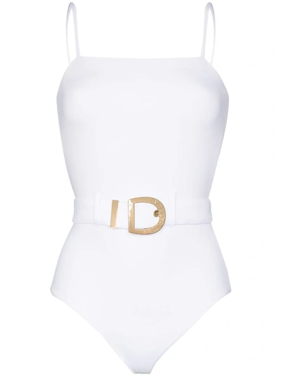 Balmain Belted Buckle Swimsuit In White