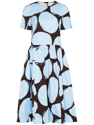 Marni Dot Print Flared Dress In Blue