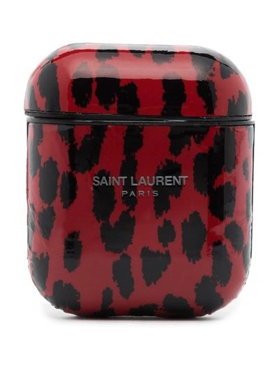 Saint Laurent Red Leopard Print Airpods Case