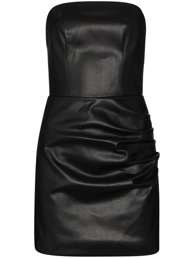 De La Vali Connie Strapless Faux Leather Mini Dress In Black