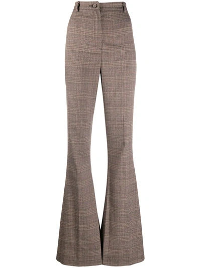 Hebe Studio Flared Check Print Trousers In Brown