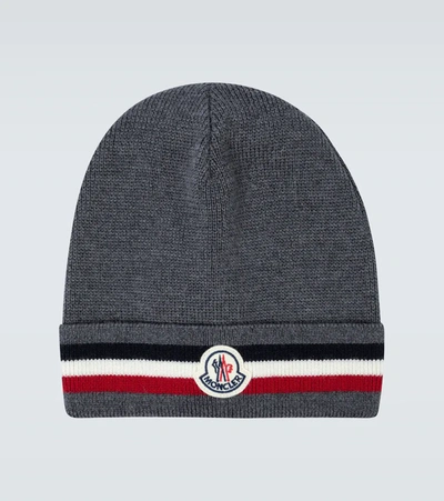 Moncler Grey Wool Stripes Beanie In Charcoal