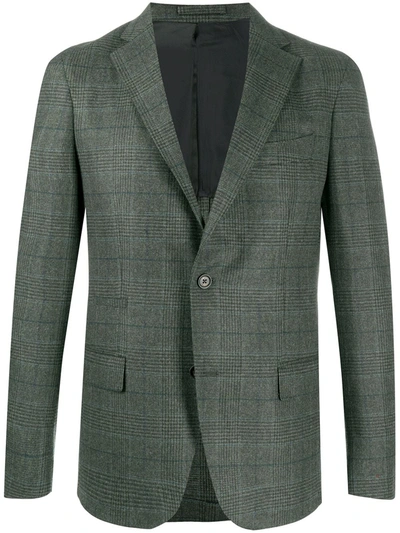 Eleventy Check Pattern Blazer In Green