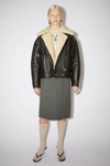 Acne Studios Leather Shearling Jacket In Dark Brown,beige