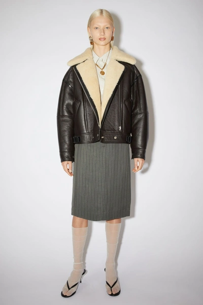 Acne Studios Fn-wn-leat000125 Dark Brown/beige Leather Shearling Jacket In Dark Brown,beige