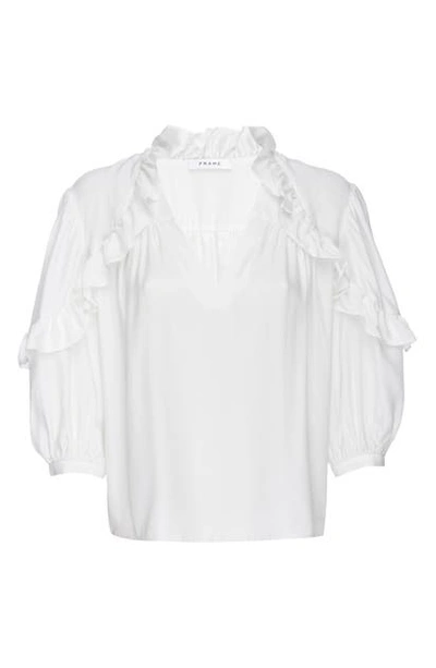 Frame Women's Cali Ruffle Silk Top In Off White
