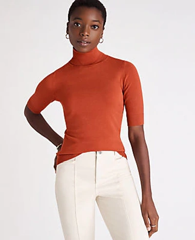 Ann Taylor Elbow Sleeve Turtleneck Sweater In Auburn