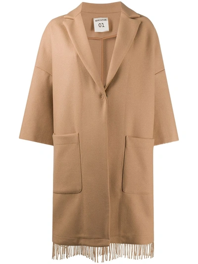 Semicouture Fringe-trim Single Breasted Coat In Neutrals