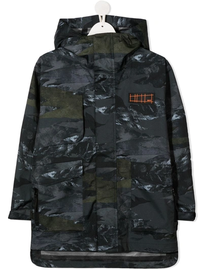 Molo Kids' Camouflage Print Nylon Ski Jacket In Green