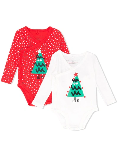 Stella Mccartney Babies' Two-pack Christmas Tree-print Bodies In White
