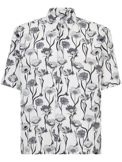 Fendi Flowers Silk Twill Sport Shirt In White