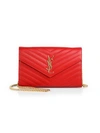 Saint Laurent Medium Monogram Matelassé Leather Wallet-on-chain In Lipstick Red