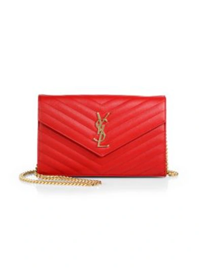 Saint Laurent Medium Monogram Matelassé Leather Wallet-on-chain In Lipstick Red