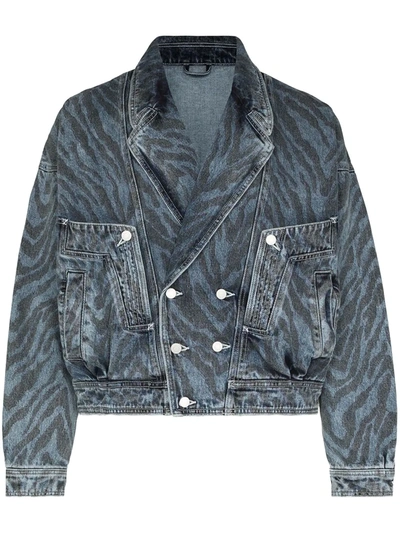 Iroquois Zebra-print Denim Jacket In Blue
