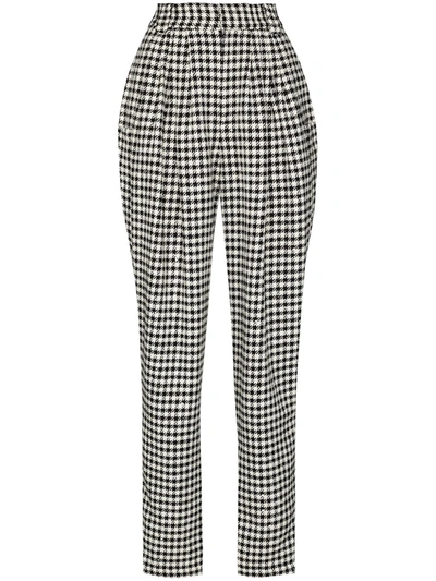 Alessandra Rich Houndstooth High-waisted Trousers In Black