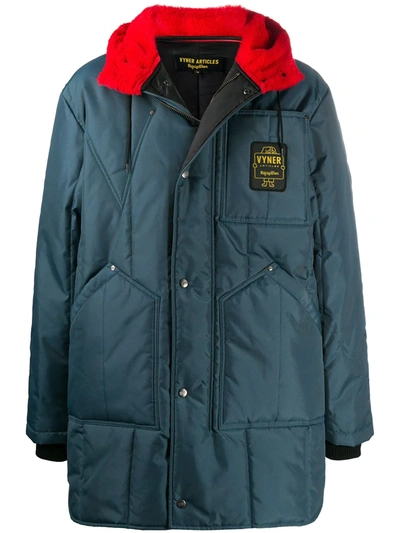 Vyner Articles Logo Patch Parka Coat In Blue