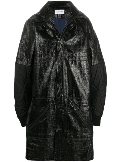 Jordan Luca Contrast-panel Oversized Coat In Black