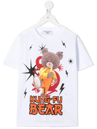 Neil Barrett Teen King Fu Bear Print T-shirt In White