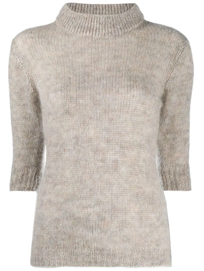Lardini Fluffy Knit Jumper With Short Sleeves In Neutrals