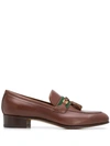 Gucci Web And Interlocking G Almond-toe Loafers In Brown