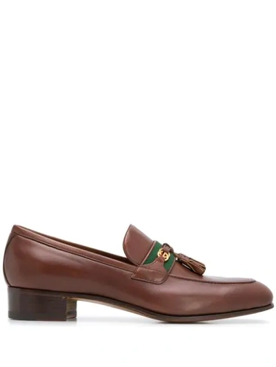 Gucci Web And Interlocking G Almond-toe Loafers In Brown