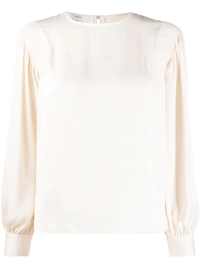 Vince Satin Blouse With Ruched Shoulders In Neutrals