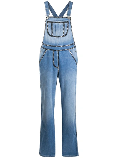 Moschino Crystal-embellished Denim Dungarees In Blue