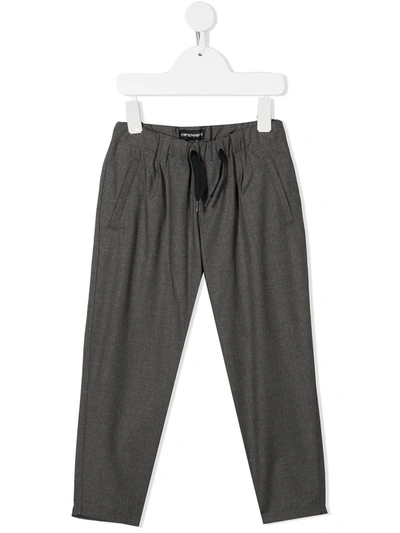 Emporio Armani Kids' Drawstring Tailored Trousers In Grigio