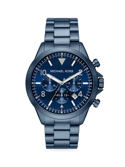 Michael Kors Gage Navy Stainless Steel Bracelet Chronograph Watch In Blue