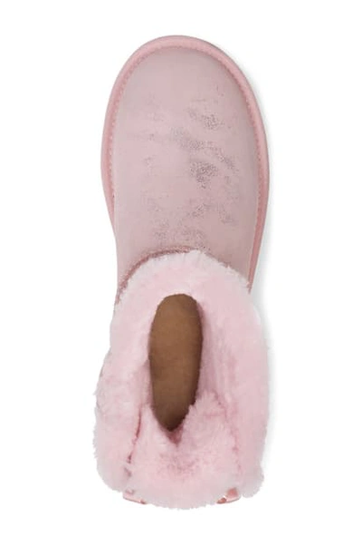Ugg Mini Bailey Bow Ii Genuine Shearling Bootie In Pink Cloud Metallic Suede
