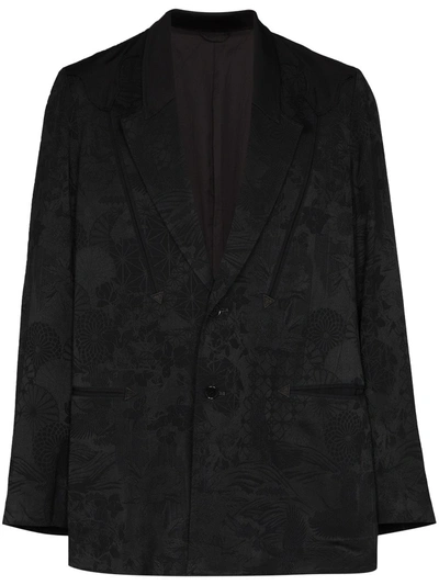 Iroquois Kimono Tonal-pattern Blazer Jacket In Black