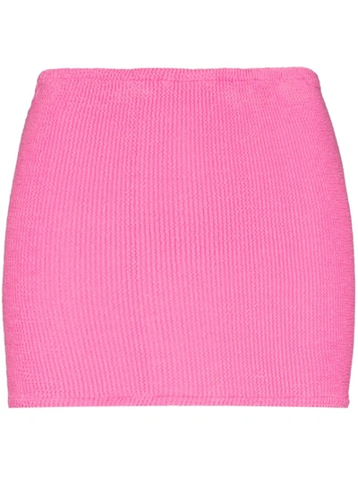 Hunza G High-rise Seersucker Stretch-woven Mini Skirt In Pink