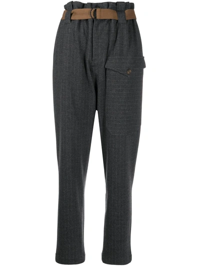 Brunello Cucinelli Pinstriped Belted Trousers In Grey