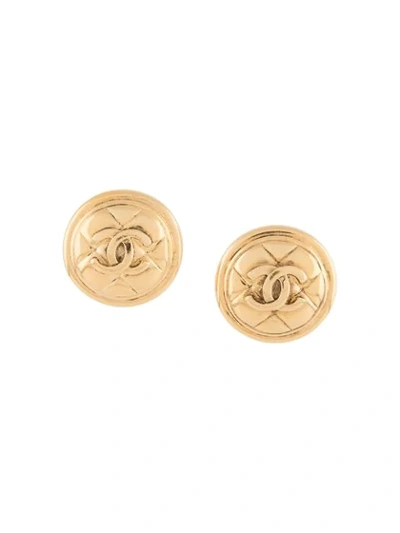 Pre-owned Chanel 1980s Cc Button Earrings In Gold