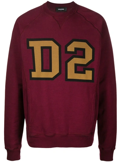 Dsquared2 D2 Print Crew Neck Sweatshirt In Red
