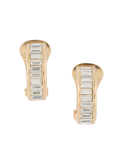 Pre-owned Dior 1980s  Crystal-embellished Clip-on Earrings In Gold