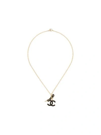 Pre-owned Chanel 2003 Cc Heel Pendant Necklace In Gold
