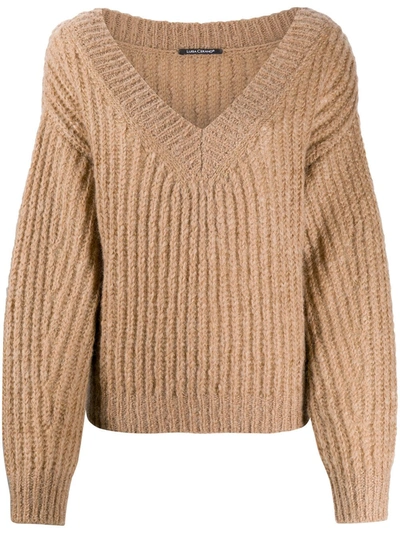 Luisa Cerano Ribbed V-neck Jumper In Brown