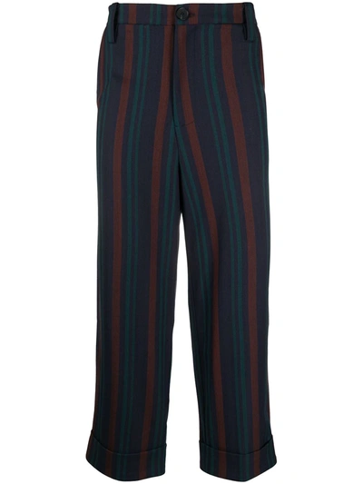 Goodfight Striped Cropped Trousers In Blue