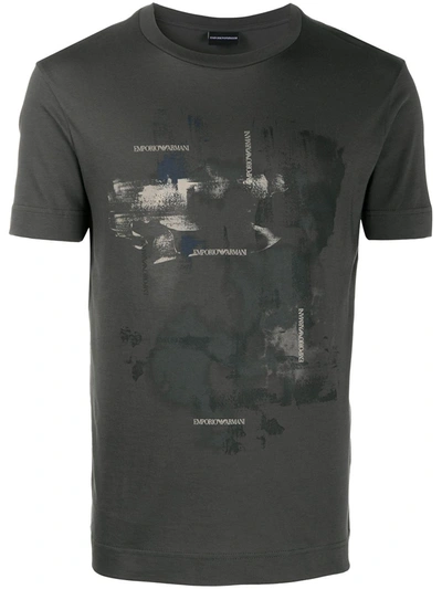 Emporio Armani Abstract-print Cotton T-shirt In Green