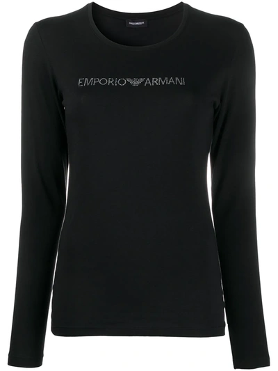 Emporio Armani Rhinestone-embellished Long-sleveed T-shirt In Black