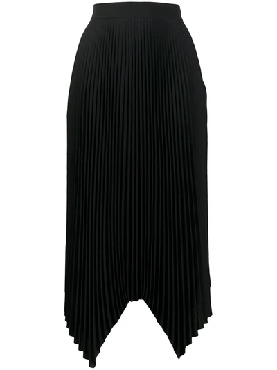 Tory Burch Pleated Handkerchief Hem Midi Skirt In Black
