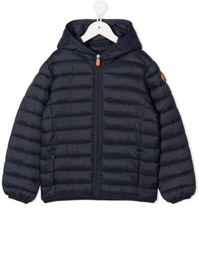 Save The Duck Teen Gigax Hooded Quilted Jacket In Blue