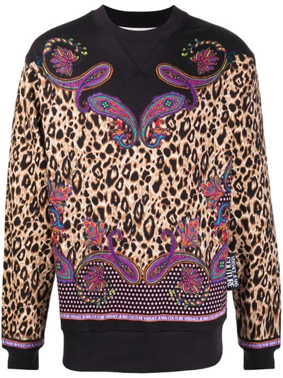 Versace Jeans Couture Banda Leopard Print Cotton Sweatshirt In Black