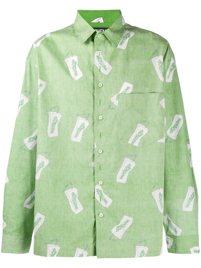 Jacquemus Reversible Pistachio Print Cotton Shirt In Green