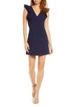 French Connection Whisper Ruffled V-neck Mini Dress In Rich Fig