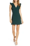 French Connection Whisper Ruffle Minidress In Bayou Green