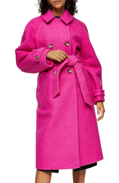 Topshop Arin Boucle Trench Coat In Bright Pink