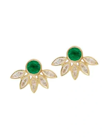 Eyem By Ileana Makri Women's Grass 18k Yellow Gold, Brown Diamond & Emerald Sunflower Stud Earrings