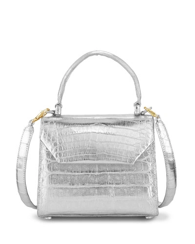 Nancy Gonzalez Crocodile Small Flap Top-handle Crossbody Bag In Silver